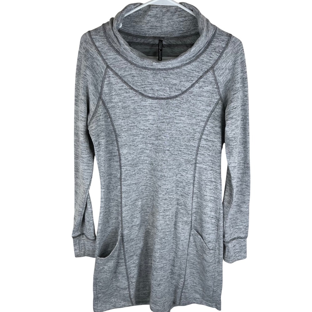 KUHL Women M Gray Cole Neck SweaterDress LongSleeve Thumbholes Heathered Pockets
